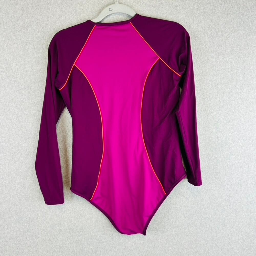 Athleta Womans Large Wavebrake One Piece Swim Suit Pink Color Block Long Sleeve - Picture 7 of 10